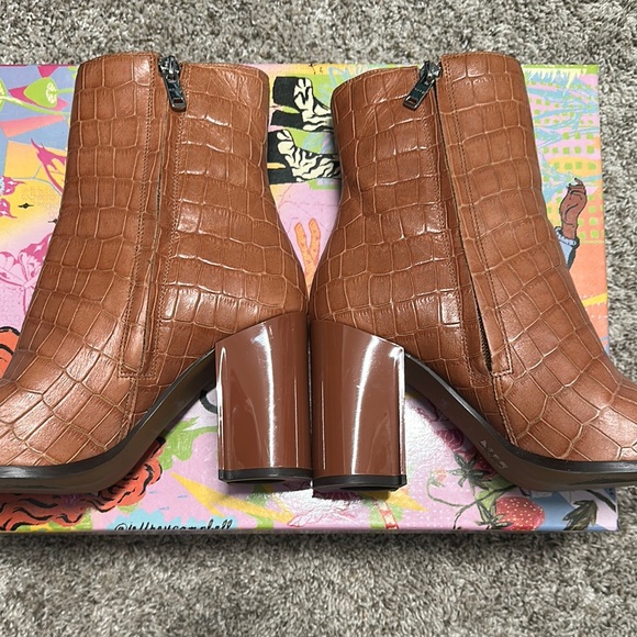 Tan Croc-Embossed Ankle Boots - Picture 3 of 7